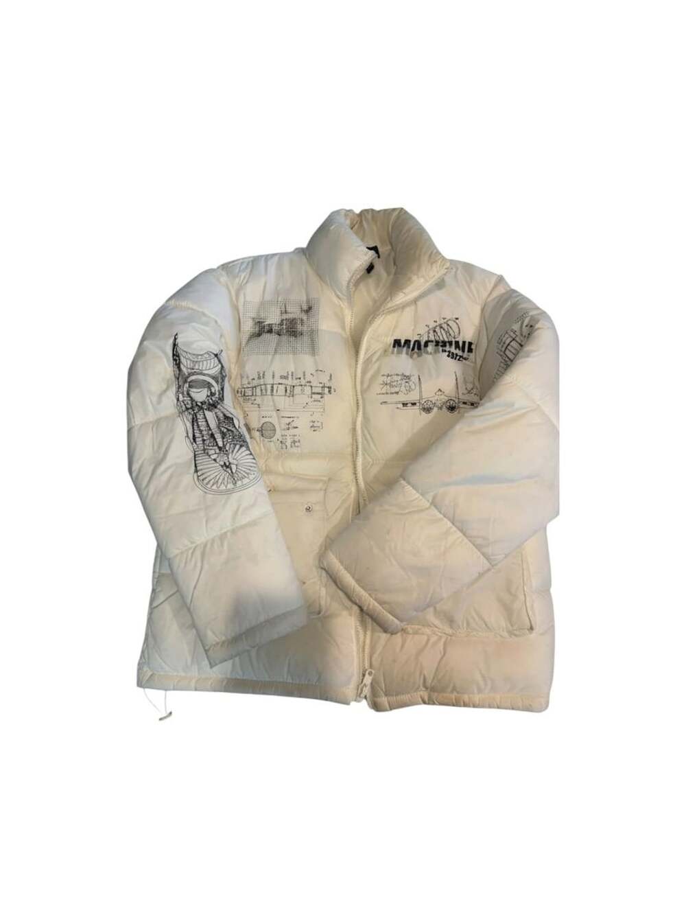 Forever 21 Men Graphic Puffer Jacket Size M White